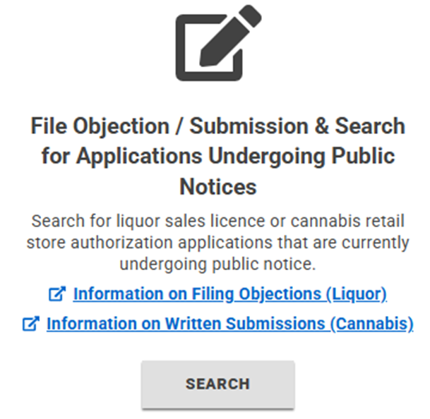 Screenshot of the search function